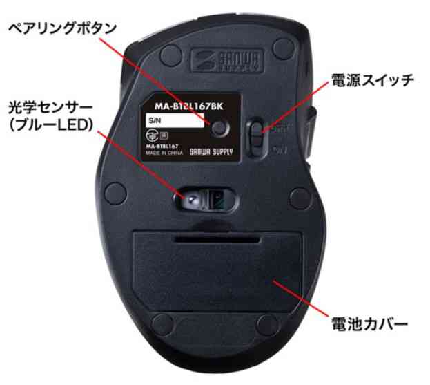 静音BluetoothブルーLEDマウス(5ボタン)の画像